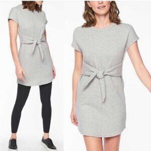 Athleta Embrace Sweatshirt Short Sleeve Dress Tunic Tie Front Heather Grey Sz S
